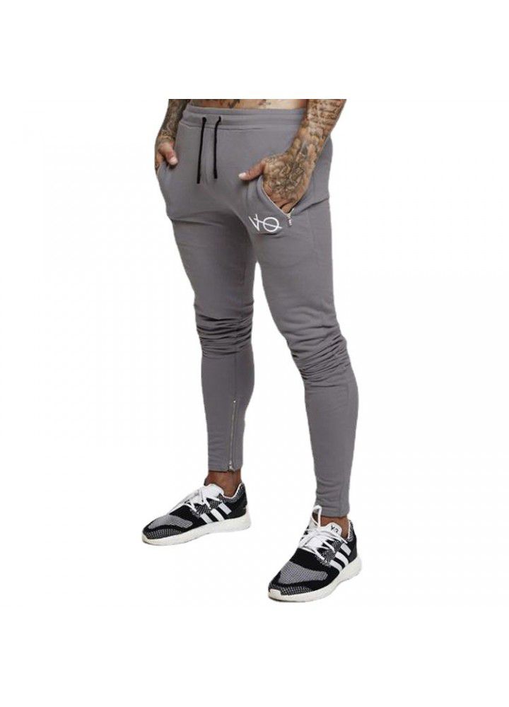 Cross border muscle brothers fitness Leggings sports casual modal pants men's slim zipper Leggings