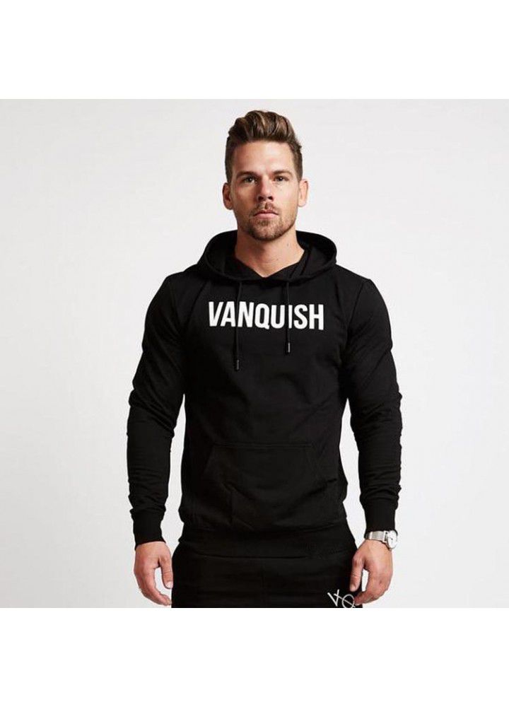 Cross border for muscle brothers fitness men's sports autumn and winter hooded Pullover Sweater leisure printing loose long sleeve JB