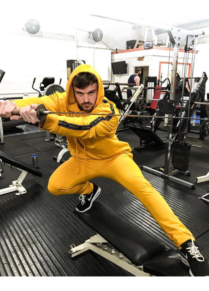 New muscle European and American brothers new fashion brand sports pants men's hooded fitness suit