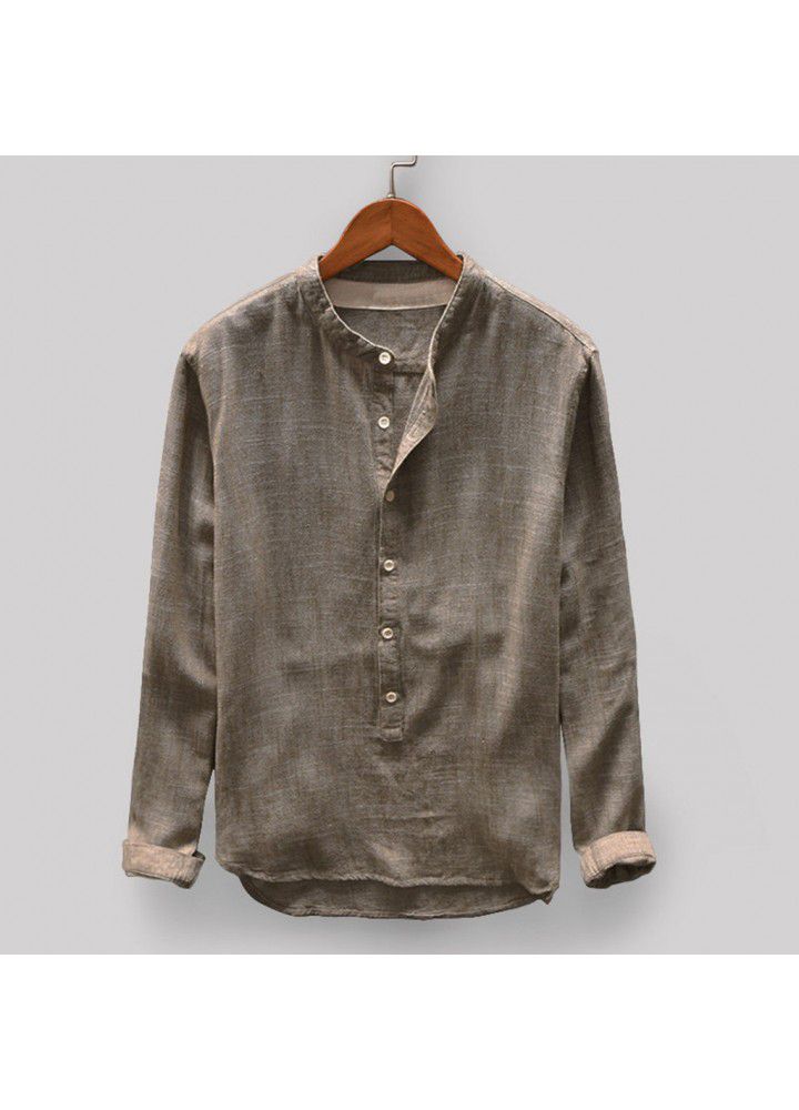 Spot 2019 new men's casual stand collar long sleeve cotton shirt C102 top in Europe and America