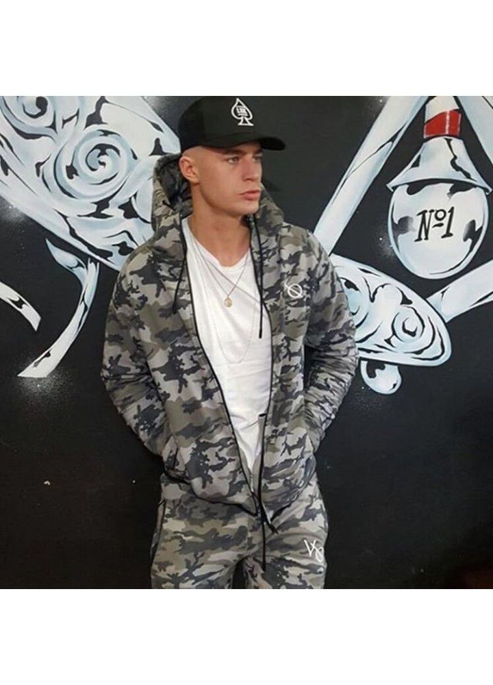 Sumitong muscle fitness brothers sports leisure long sleeve sweater men's autumn and winter camouflage zipper cardigan Hooded Coat
