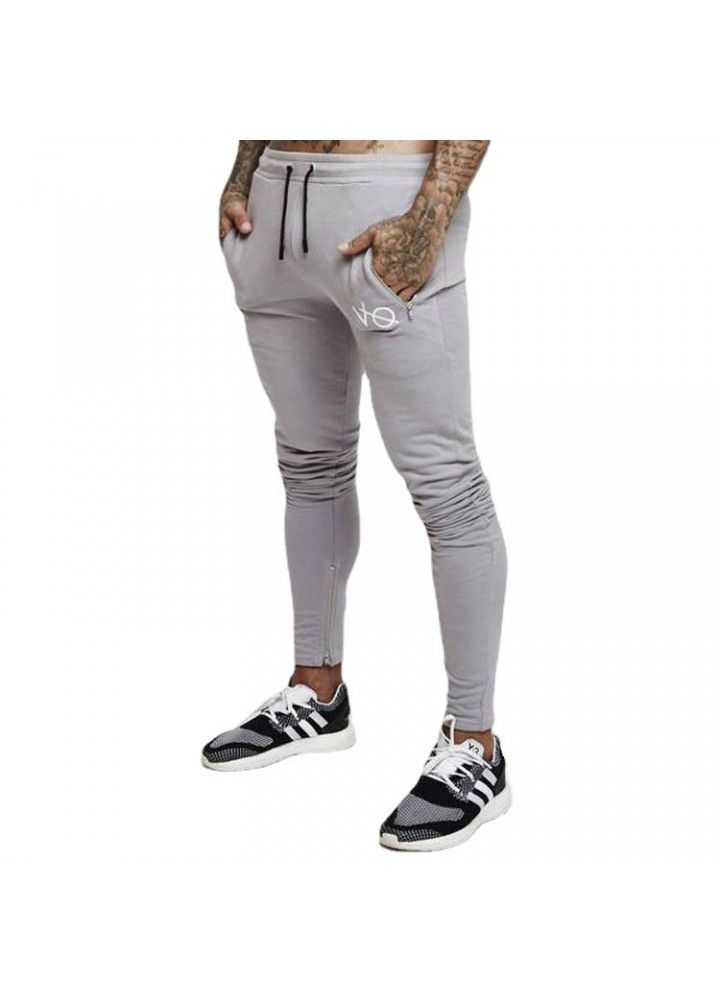Cross border muscle brothers fitness Leggings sports casual modal pants men's slim zipper Leggings