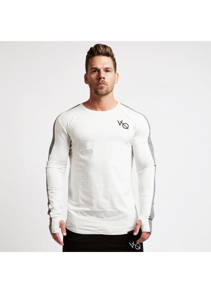 New fitness muscle brothers sports long sleeve fitness suit men's thin breathable training round neck long sleeve T-shirt