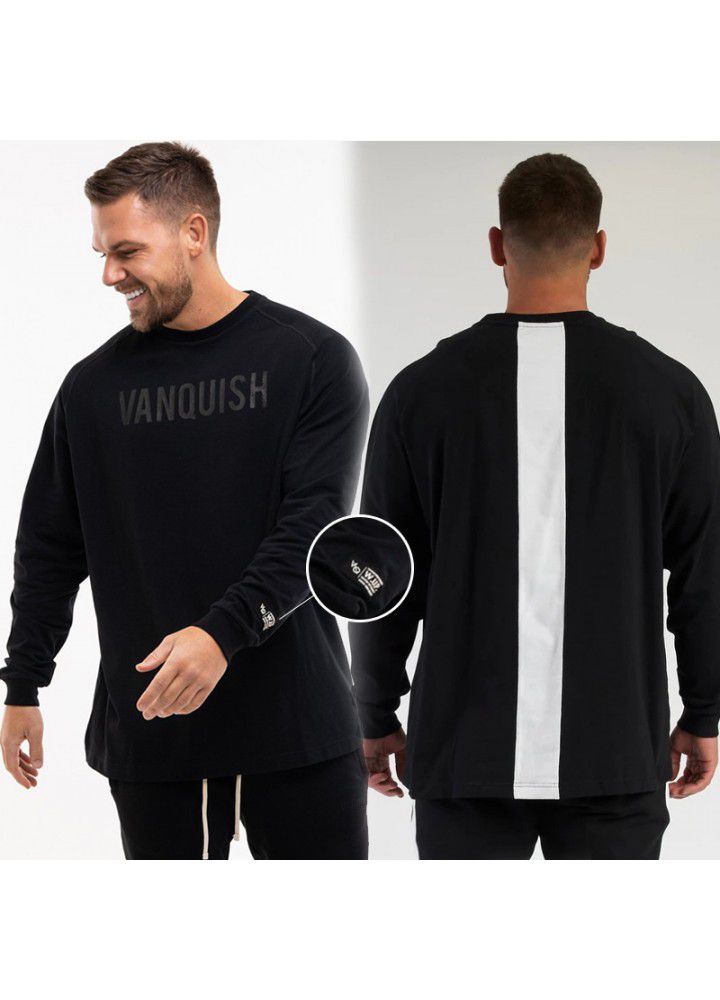 New muscle brothers sports men's long sleeve T-shirt loose size round step fitness top
