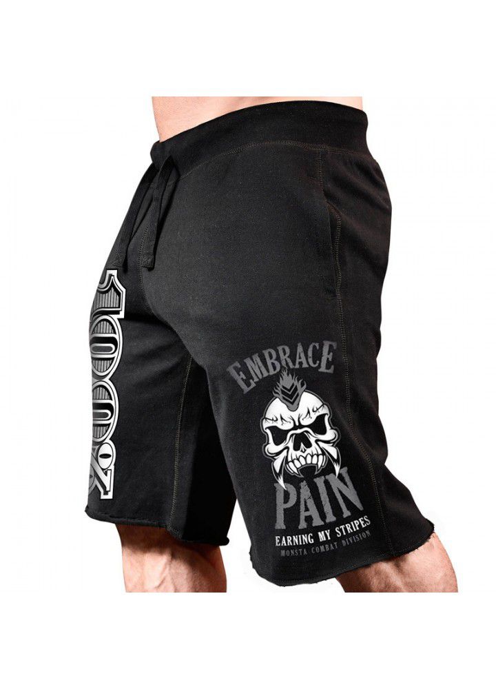 Spring and summer muscle fitness brothers men's sports, leisure and running cotton Large Print Shorts fashion
