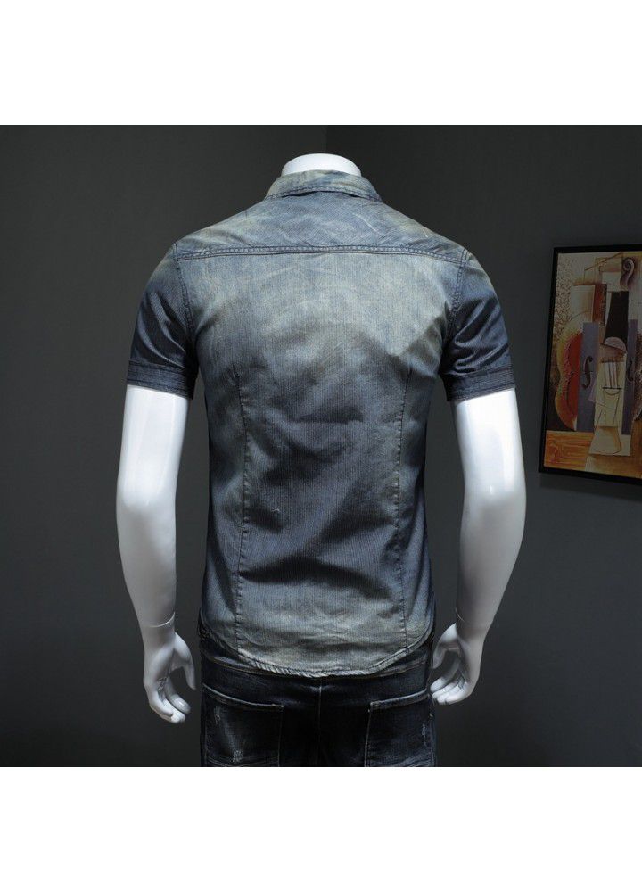 American summer men's thin short sleeve trend retro denim top dx0127-p95