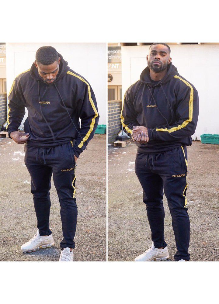 New muscle European and American brothers new fashion brand sports pants men's hooded fitness suit