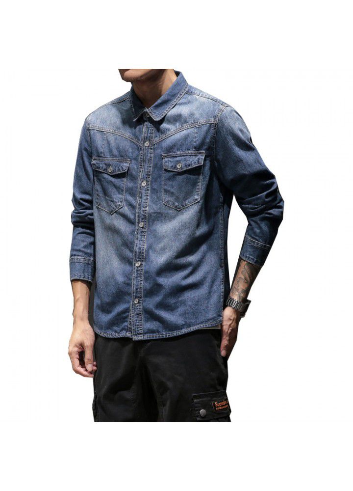 New Japanese original long sleeve Embroidered Denim Shirt for men 5027 / cs003 / p115