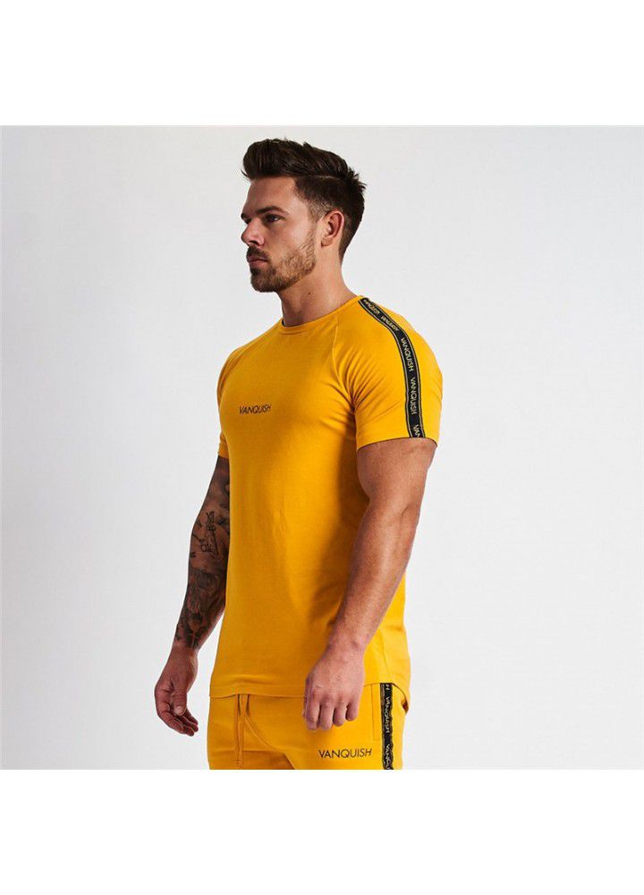 Muscle fitness brothers 2021 new sports raglan sleeve men's T-shirt round neck running gym short