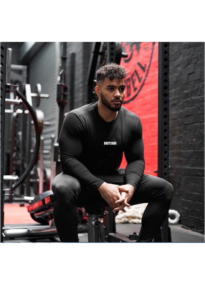 Cross border new European and American brothers quick drying long sleeve t-shirt men's tight training sports fitness suit men's customization