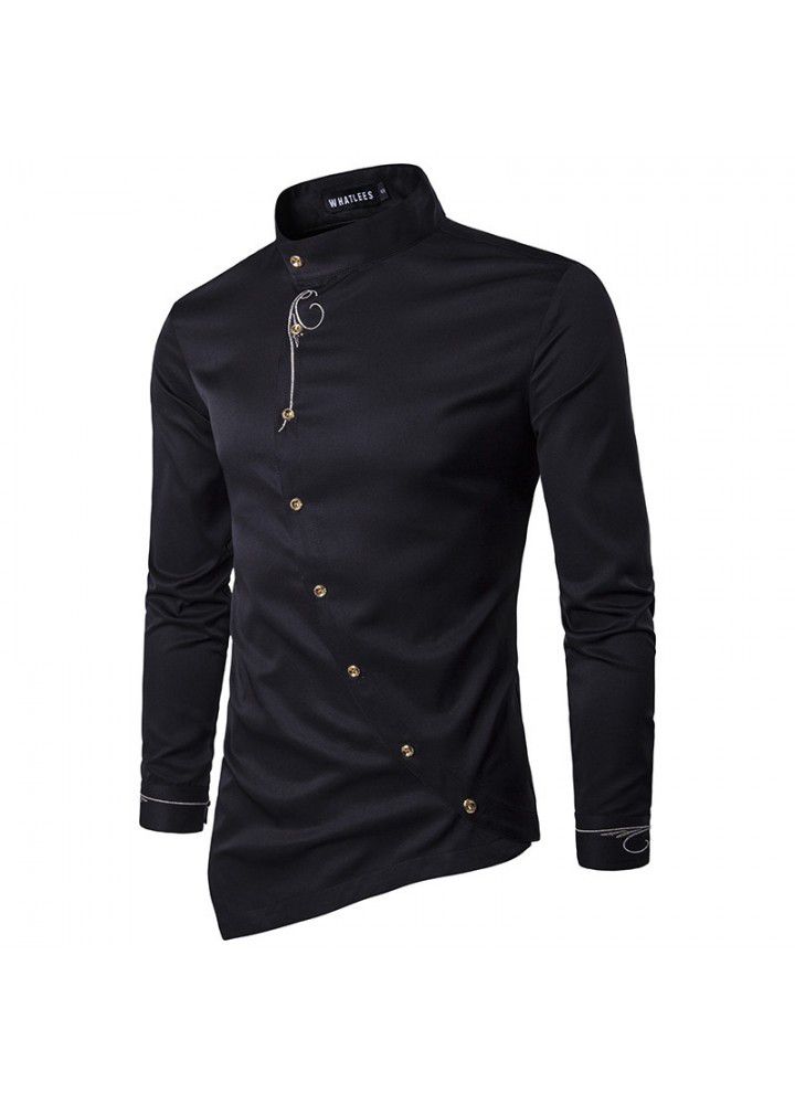 Cross border men's long sleeve shirt men's European and American pure jacquard diagonal button placket men's slim shirt multi color