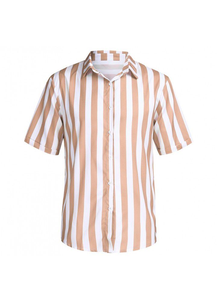 Europe and America 2019 new foreign trade express Amazon eBay stripe casual men's Shirt Short Sleeve Shirt