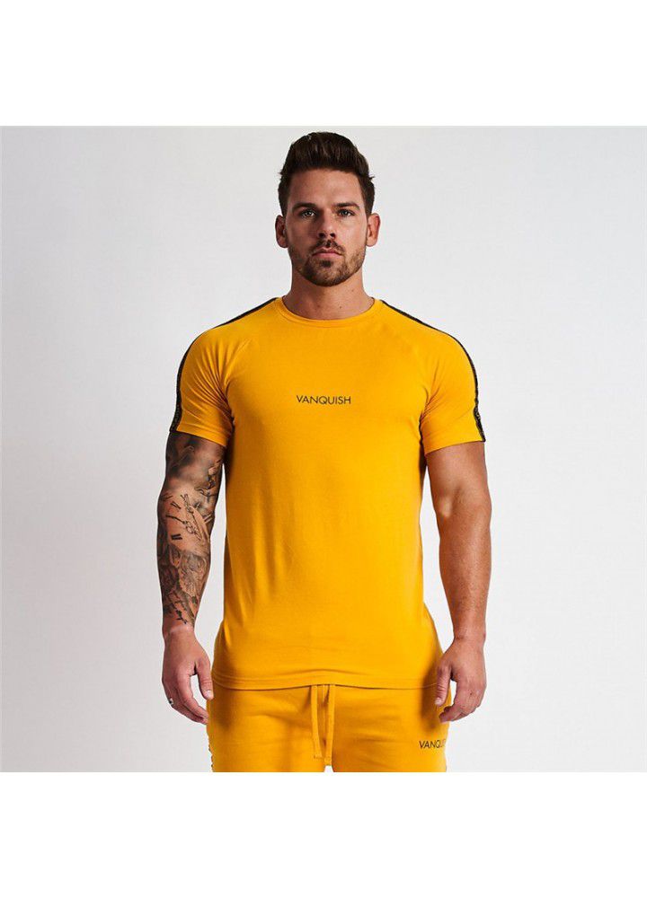 Muscle fitness brothers 2021 new sports raglan sleeve men's T-shirt round neck running gym short