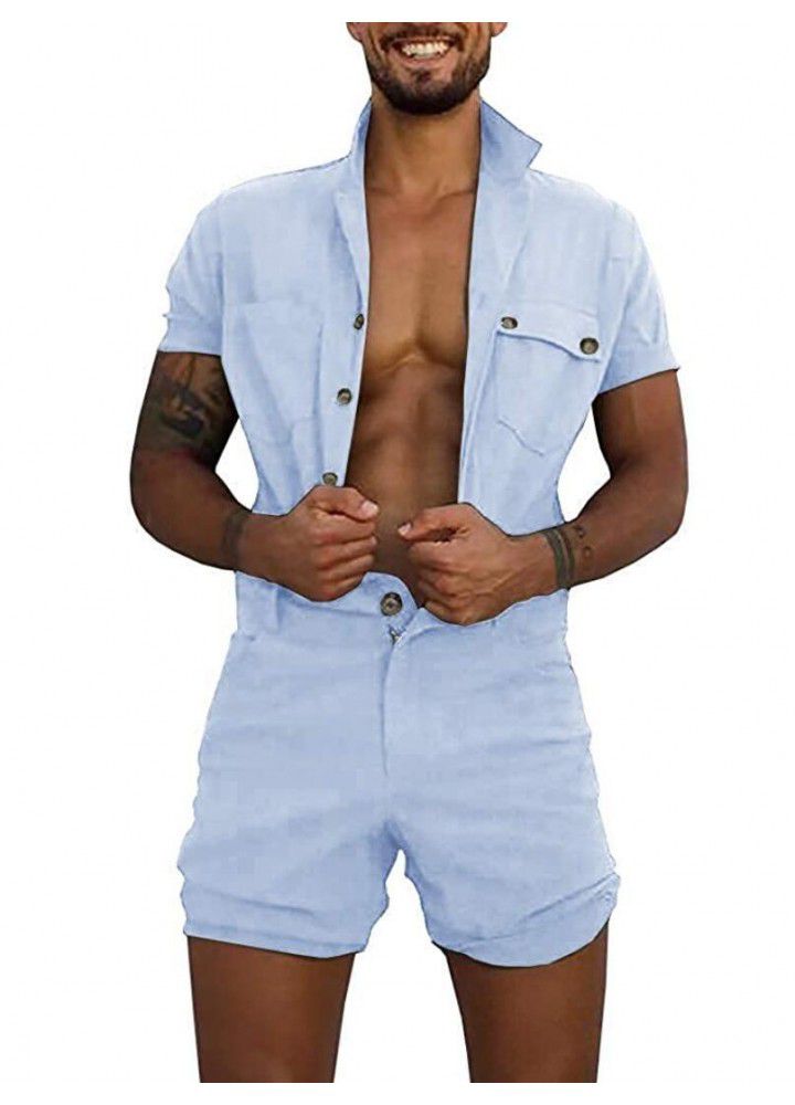Cross border hot sale in summer 2020 men's one-piece woven suit with buttons