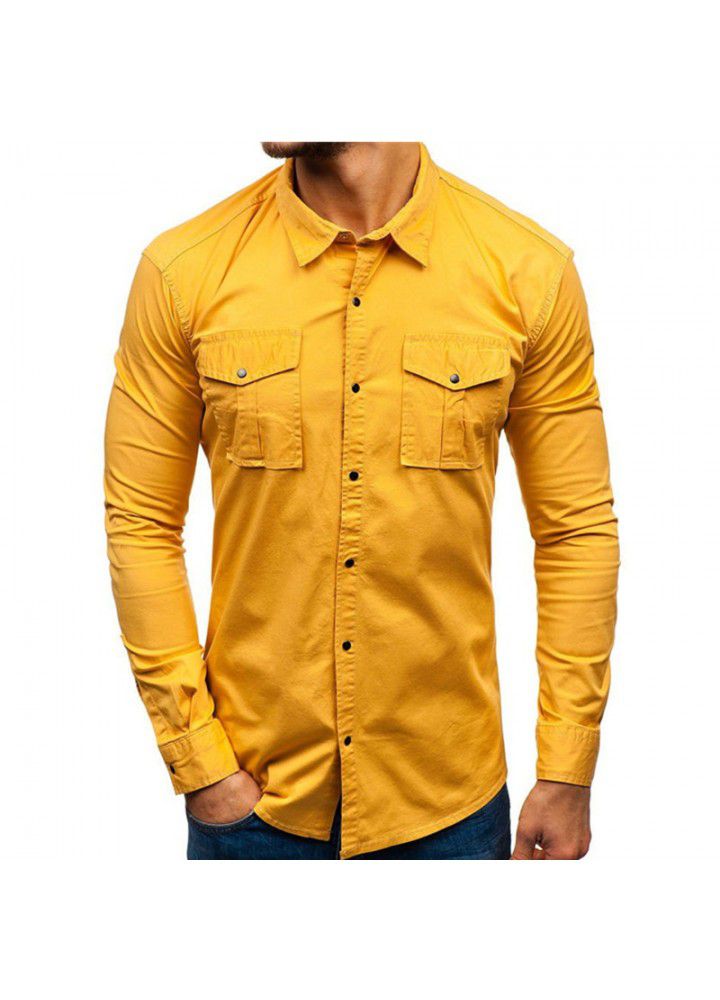 Autumn and winter 2019 new foreign trade shirt tooling shirt men's Multi Pocket tooling long sleeve pure cotton shirt