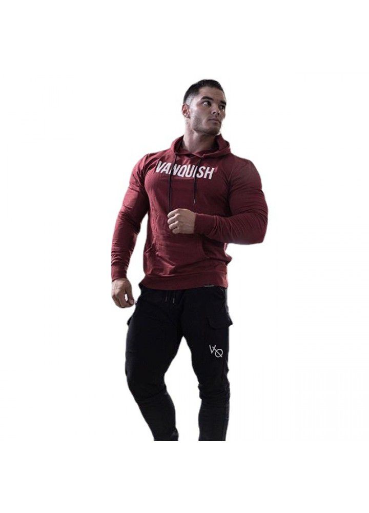 Cross border supply muscle brothers fitness men's sports suit autumn winter hooded Pullover Sweater casual leg pants