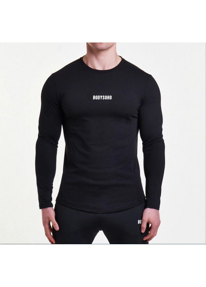 Cross border new European and American brothers quick drying long sleeve t-shirt men's tight training sports fitness suit men's customization