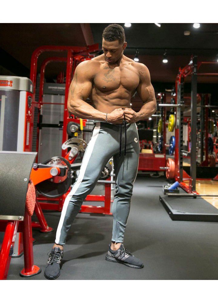 Muscle fitness men's sports pants spring and summer new zipper pants sports running Leggings manufacturer direct sales