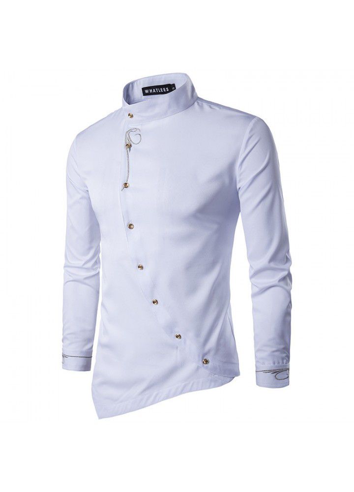 Cross border men's long sleeve shirt men's European and American pure jacquard diagonal button placket men's slim shirt multi color