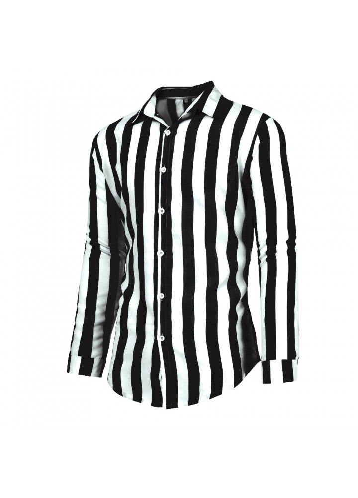 New popular men's Long Sleeve Striped Shirt in autumn and winter of 2019