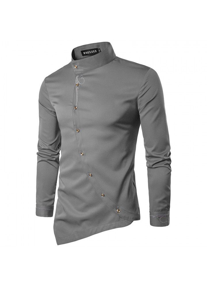 Cross border men's long sleeve shirt men's European and American pure jacquard diagonal button placket men's slim shirt multi color