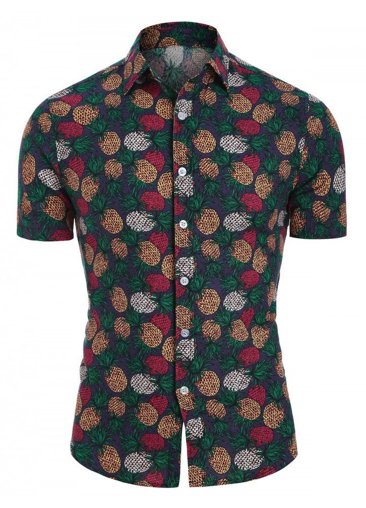 2020 cross border eBay express Amazon summer new men's Casual Short Sleeve pineapple printed shirt