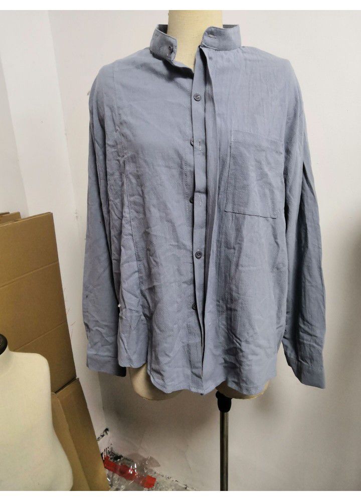 Amazon express new men's 3D Pullover V-neck casual shirt cotton linen top