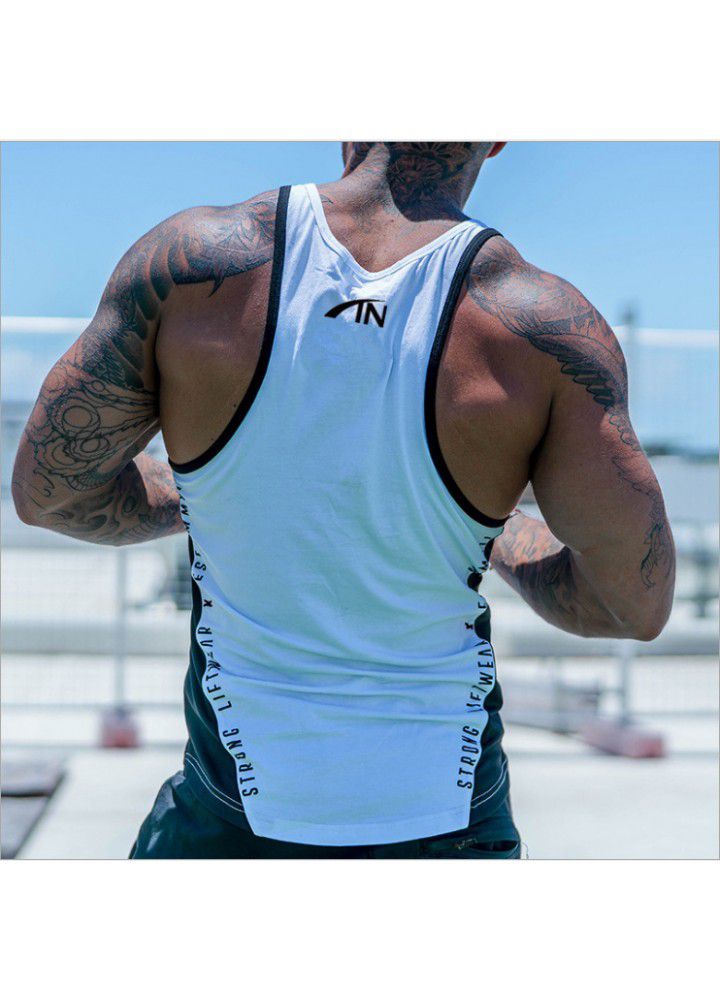 Muscle aesthetics summer sleeveless vest men's breathable slim fit sports fitness tight bottomed I-shaped quick drying T-shirt