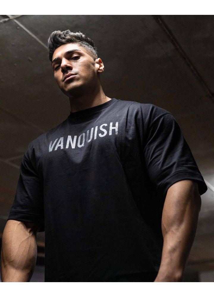 Hip hop style short sleeve sports fitness large t-shirt men's running leisure cotton men's top