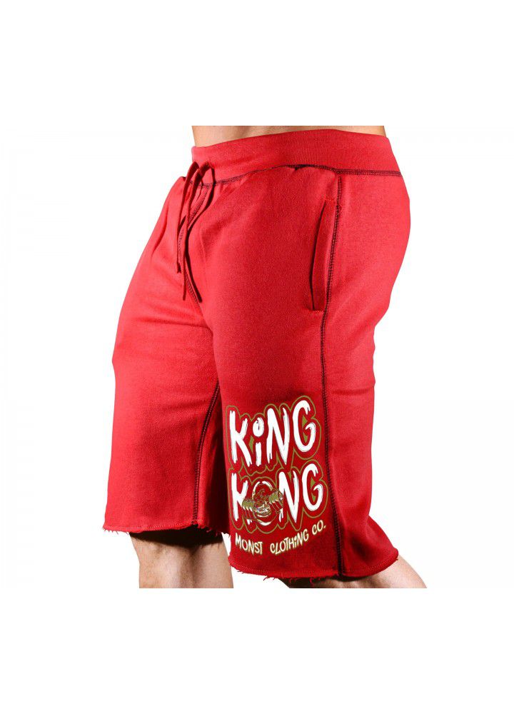 Spring and summer muscle fitness brothers men's sports, leisure and running cotton Large Print Shorts fashion
