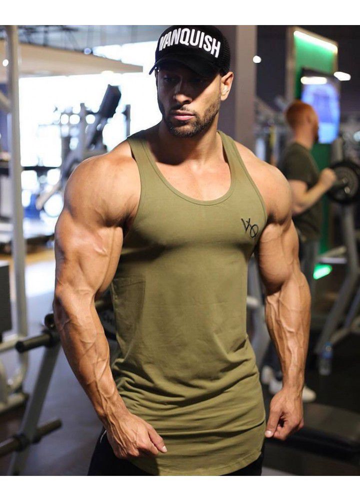New muscle brother VQ sports running sling vest men's fitness sleeveless solid color base coat solid color