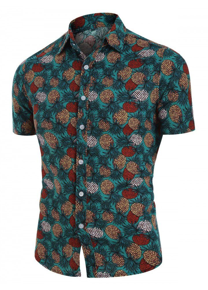 2020 cross border eBay express Amazon summer new men's Casual Short Sleeve pineapple printed shirt