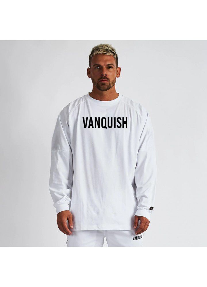 New muscle brothers sports men's long sleeve T-shirt loose size round step fitness top