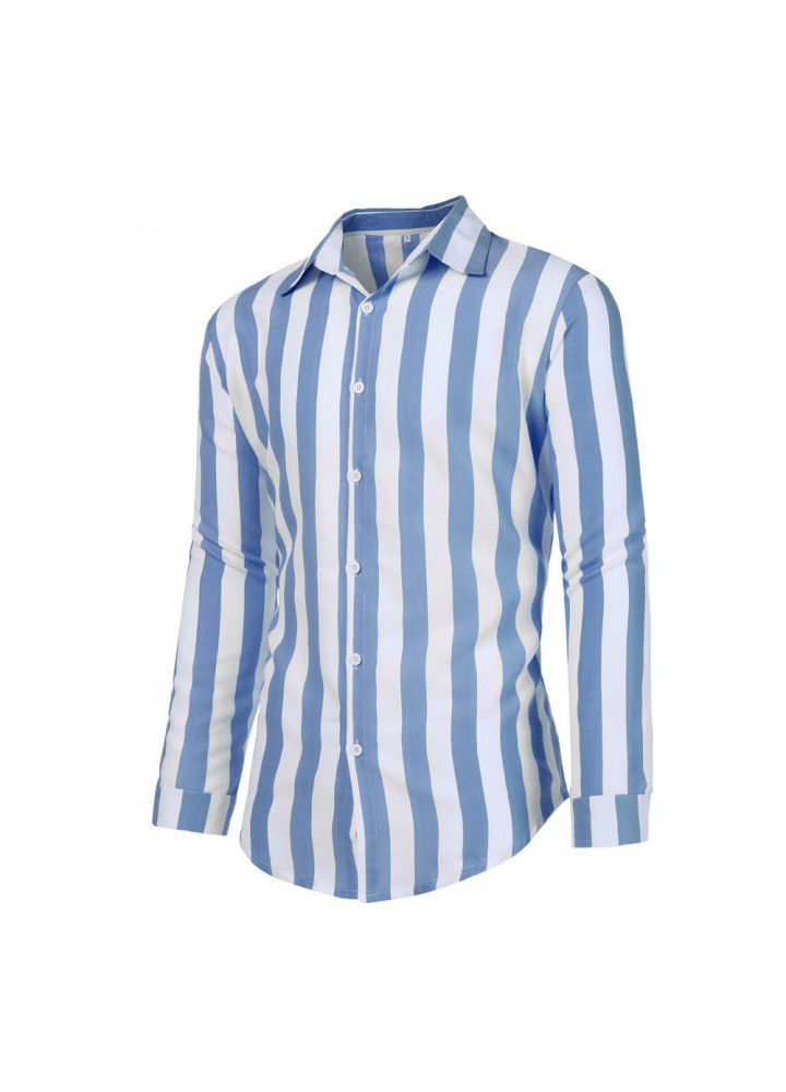 New popular men's Long Sleeve Striped Shirt in autumn and winter of 2019