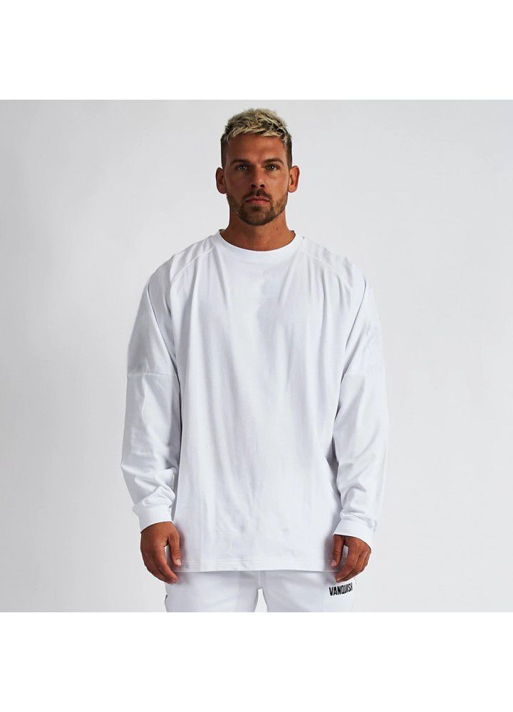 New muscle brothers sports men's long sleeve T-shirt loose size round step fitness top
