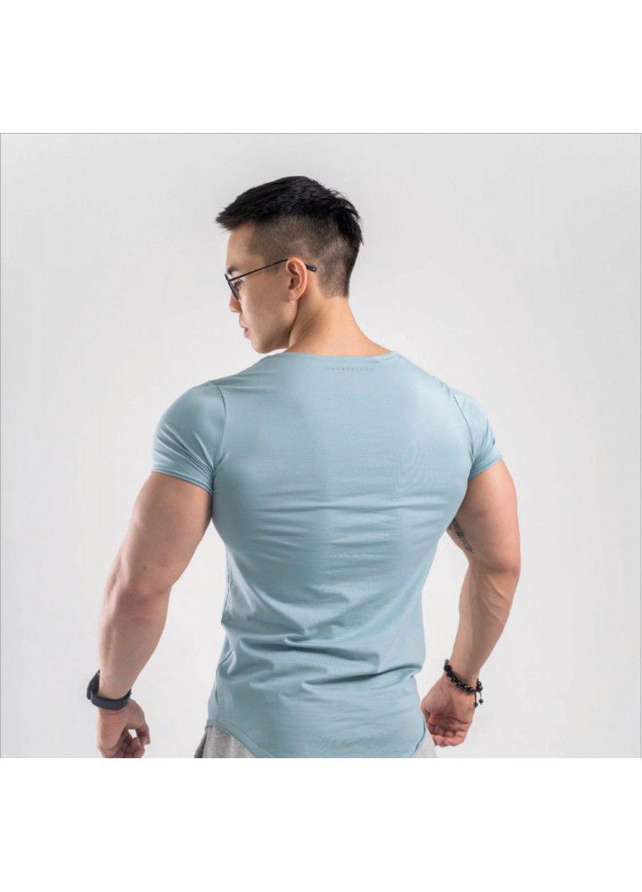 Sports T-shirt short sleeve men's loose fitting European and American T-shirt arc hem fitness trend running fast dry Breathable top