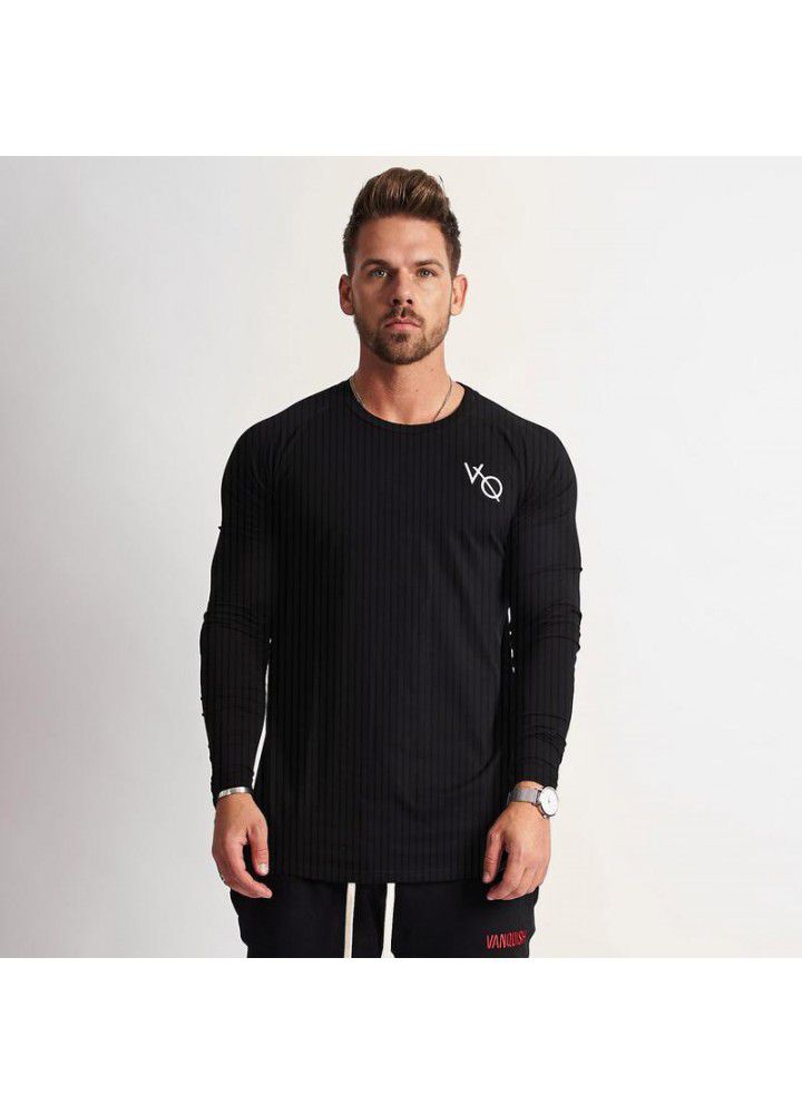VQ muscle fitness autumn and winter new running elastic sports long sleeve men's trend solid color Top Men's long sleeve T-shirt