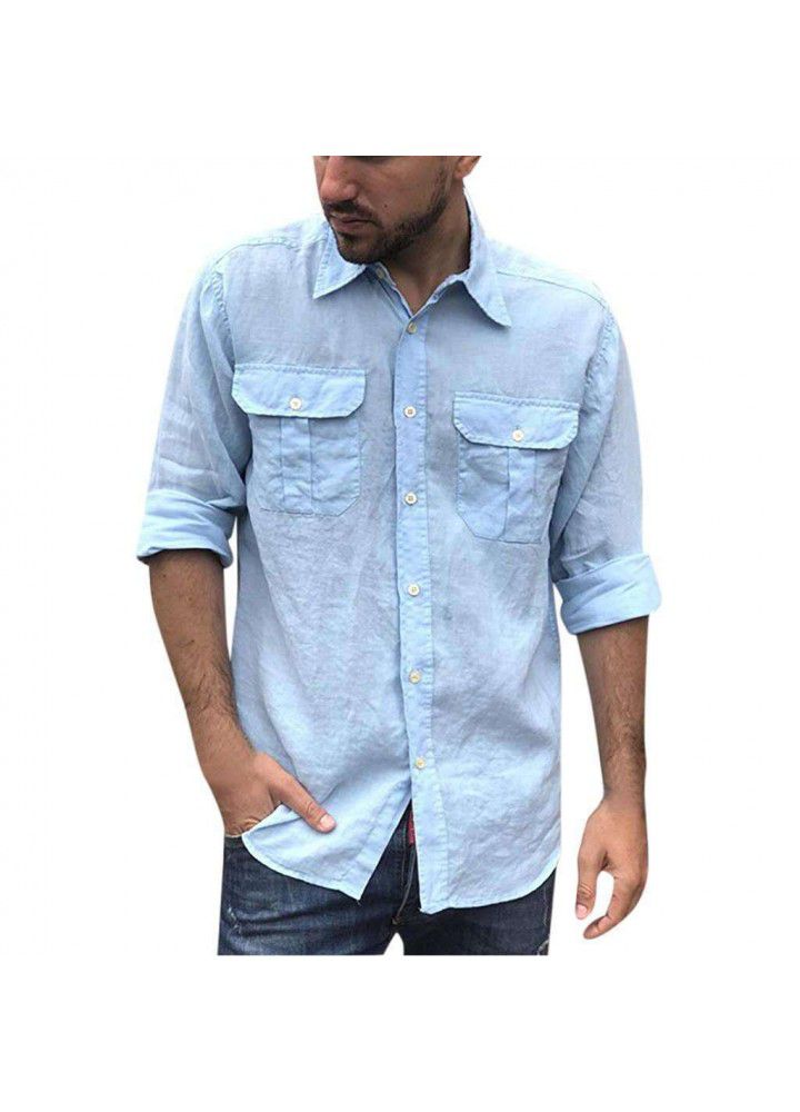 2020 Amazon eBay cross border trade men's hemp cotton casual Long Sleeve Shirt Men's