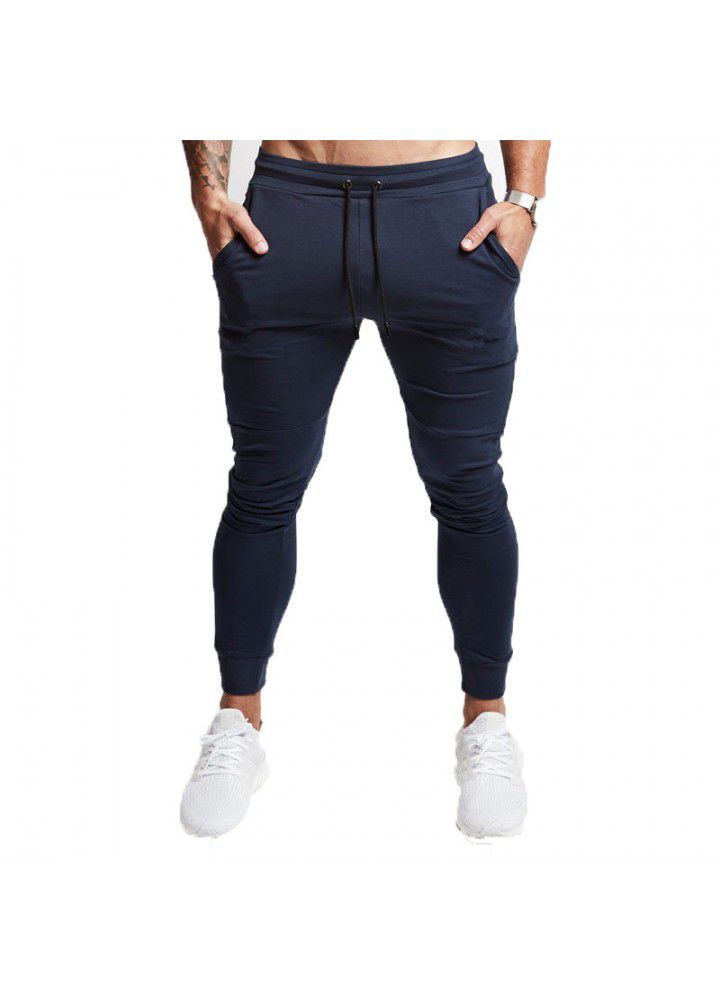 Wish muscle brothers fitness light plate solid color sports men's Slim small foot leisure sports pants