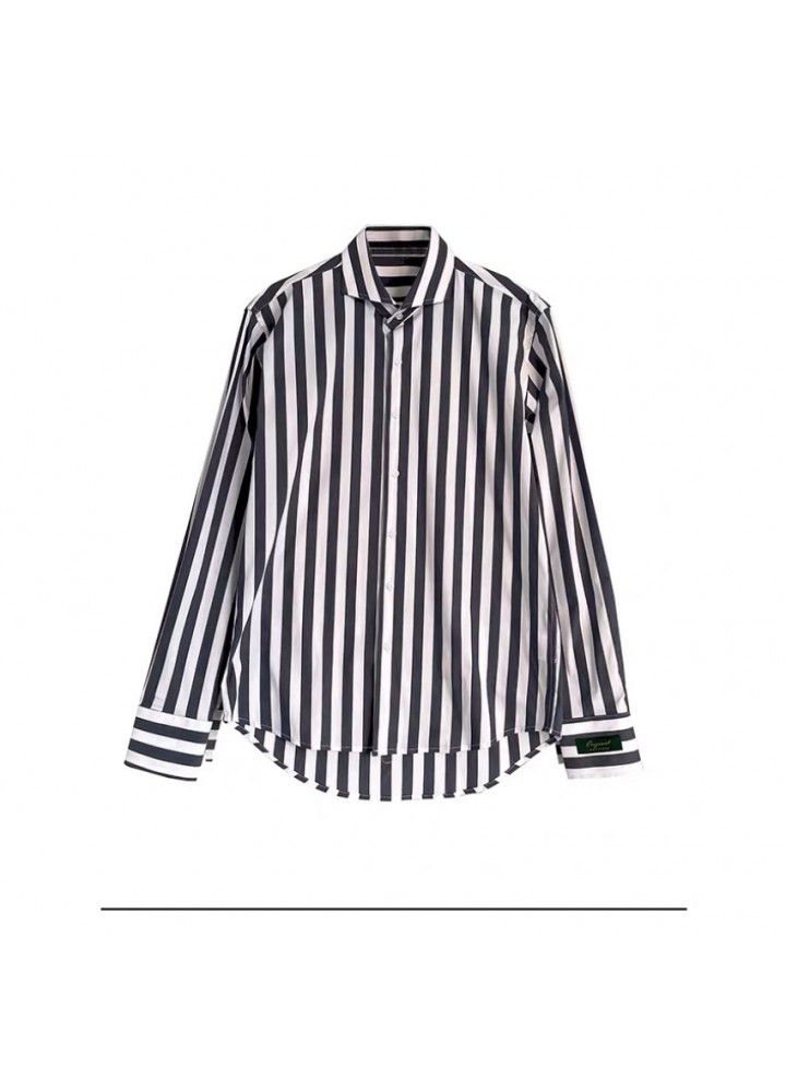 C2232 European and American stripe Windsor collar shirt men's spring and autumn Lapel youth retro slim business long sleeve wholesale
