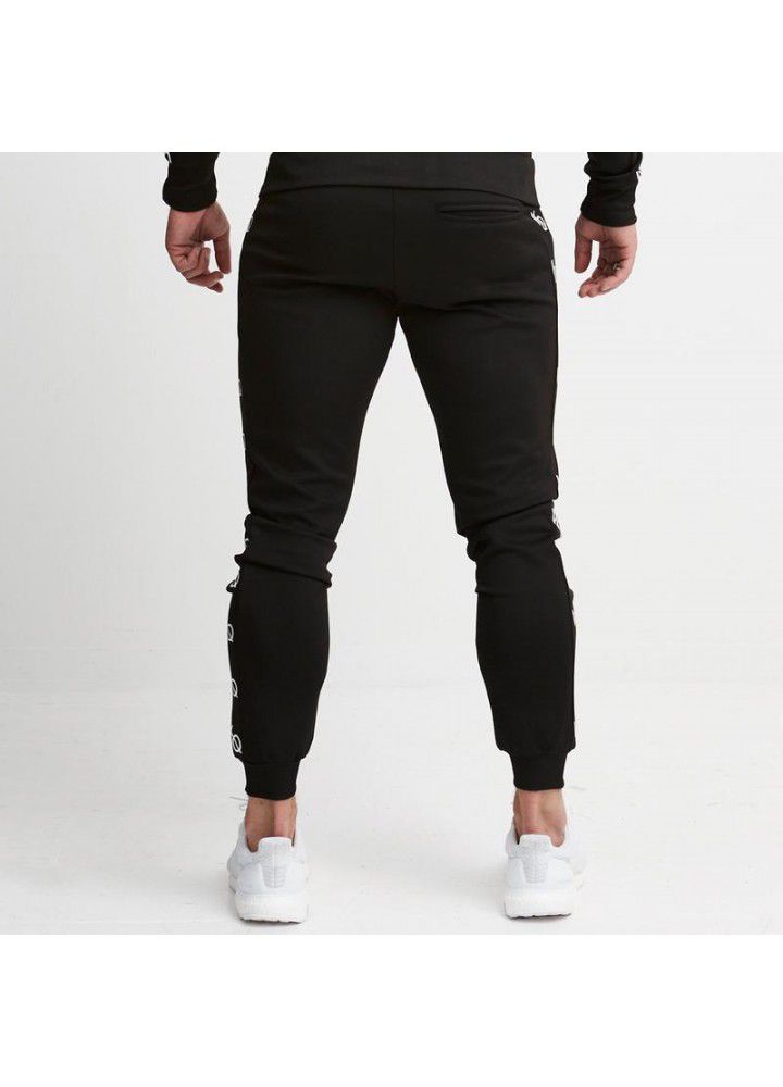 Cross border for muscle brothers sports fitness men's print zipper casual Leggings autumn and winter slim stretch pants