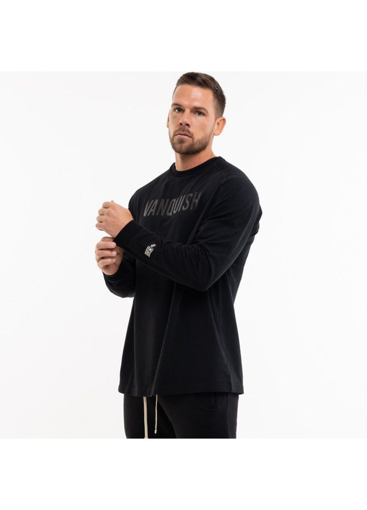 New muscle brothers sports men's long sleeve T-shirt loose large round neck running fitness shirt