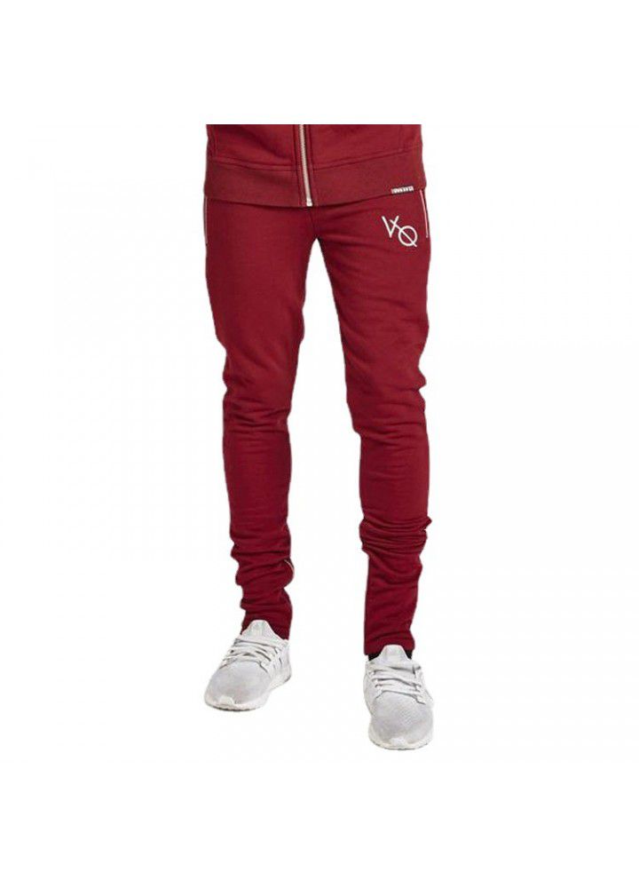 Cross border muscle brothers fitness Leggings sports casual modal pants men's slim zipper Leggings