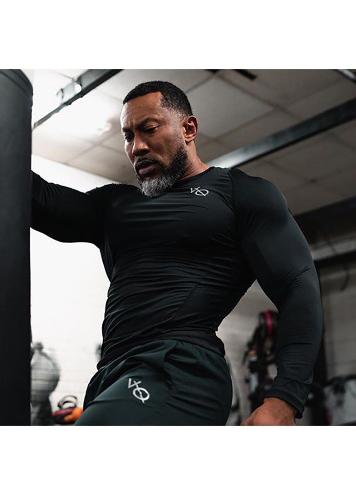 2020 spring new cross border long sleeve men's outdoor sports stretch slim long sleeve T-shirt with round neck