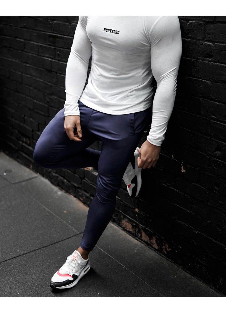 Cross border new European and American brothers quick drying long sleeve t-shirt men's tight training sports fitness suit men's customization