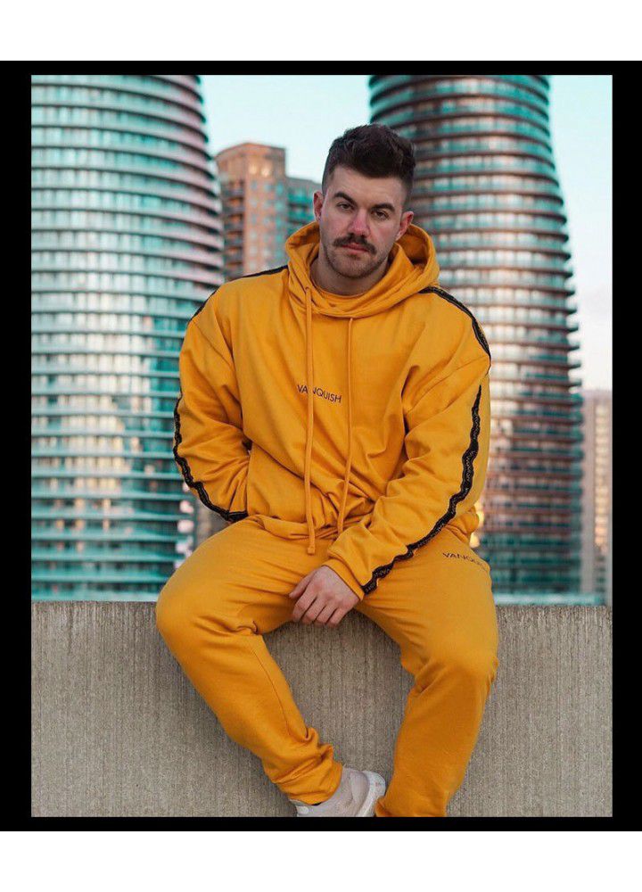 New muscle European and American brothers new fashion brand sports pants men's hooded fitness suit