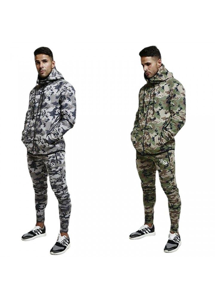 Sumitong muscle fitness brothers sports leisure long sleeve sweater men's autumn and winter camouflage zipper cardigan Hooded Coat
