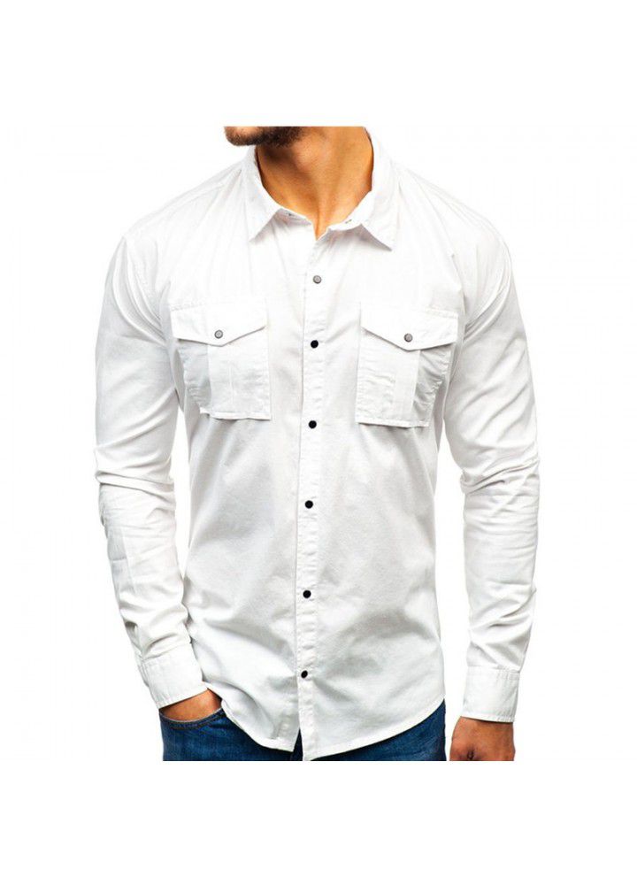 Autumn and winter 2019 new foreign trade shirt tooling shirt men's Multi Pocket tooling long sleeve pure cotton shirt