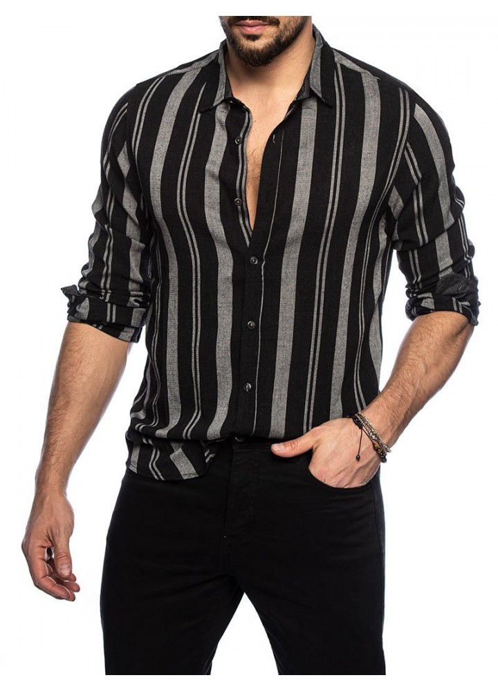 2020 spring and summer new men's striped shirt slim multi color Lapel men's long sleeve shirt