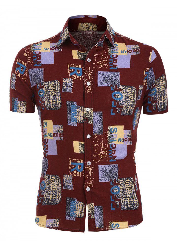 2020 hot cross border eBay express Amazon summer new men's Casual Short Sleeve printed shirt